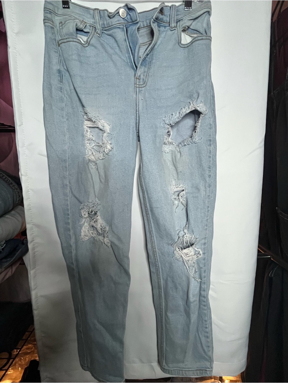 Cello Light Blue Distressed Straight Jeans